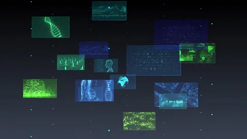 Digital Network Technology AI 5G E Rotate A Color Stock Footage 136436953