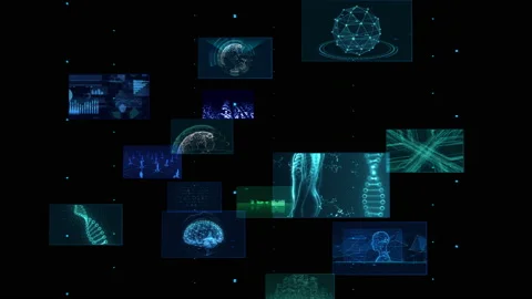 Digital Network Technology AI 5G E Rotate B Color Stock-Footage 136439096