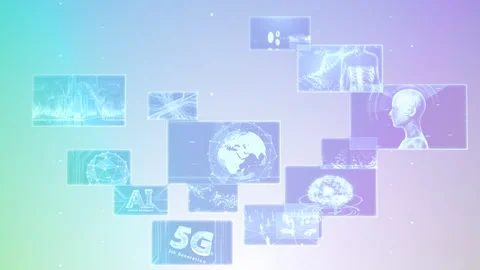 Digital Network Technology AI 5G E Rotate B Gray2 Stock Footage 136440160