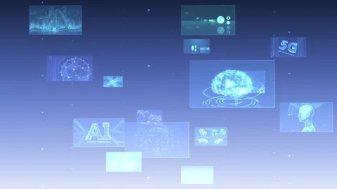Digital Network Technology AI 5G E Rotate C Gray Stock Footage 136440820