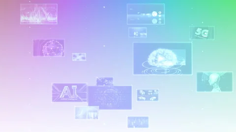 Digital Network Technology AI 5G E Rotate C Gray2 Stock Footage 136441328