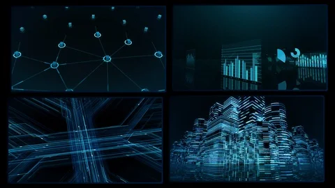 Digital Network Technology AI data concepts Background A 2x2 D blue 4k Stock Footage 127180083