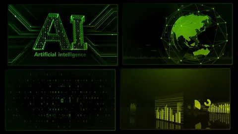 Digital Network Technology AI data concepts Background A 2x2 C green 4k 動画素材 127180166
