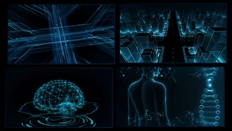 Digital Network Technology AI data concepts Background A 2x2 F blue 4k 動画素材 127181879