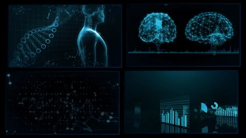 Digital Network Technology AI data concepts Background A 2x2 O blue 4k Stock Footage 127186333