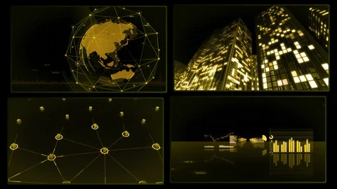 Digital Network Technology AI data concepts Background A 2x2 N yellow 4k 動画素材 127186402