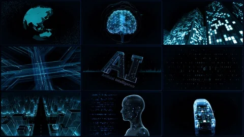 Digital Network Technology AI data concepts Background A 3x3 A blue 4k Stock Footage 127187312
