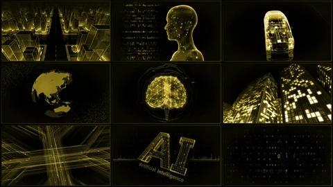 Digital Network Technology AI data concepts Background A 3x3 A yellow 4k Video stock 127187358