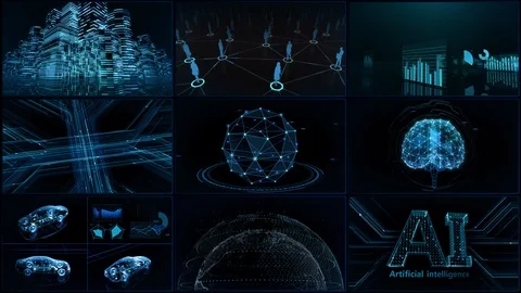 Digital Network Technology AI data concepts Background A 3x3 B blue 4k Video stock 127187483