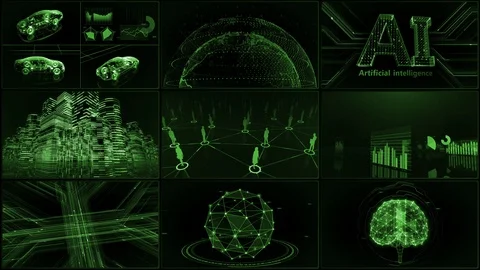 Digital Network Technology AI data concepts Background A 3x3 B green 4k 動画素材 127188258