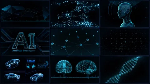 Digital Network Technology AI data concepts Background A 3x3 C blue 4k 動画素材 127188319