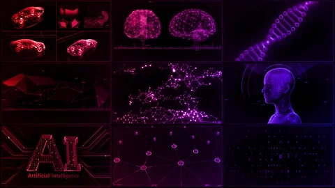 Digital Network Technology AI data concepts Background A 3x3 C red 4k Video stock 127188346