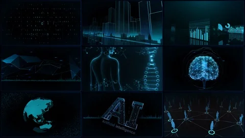 Digital Network Technology AI data concepts Background A 3x3 D blue 4k Видео 127188356