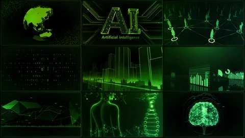 Digital Network Technology AI data concepts Background A 3x3 D green 4k Stock Footage 127188425