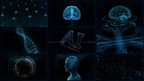 Digital Network Technology AI data concepts Background A 3x3 E blue 4k 動画素材 127188841