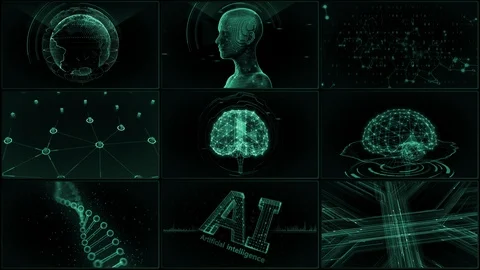 Digital Network Technology AI data concepts Background A 3x3 E green 4k Video stock 127188878