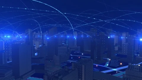 Digital Network Technology Cities and Information Transmission Stock Footage 333394933