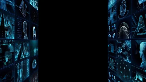 Digital Network TechnologYAI artificial intelligence data TD1 3x3 blue Stock Footage 128004869
