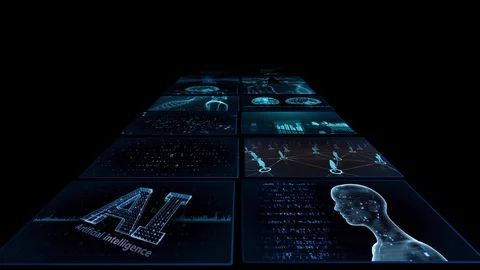 Digital Network TechnologYAI artificial intelligence data YB2 2x2 blue Stock-Footage 128017839