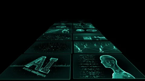 Digital Network TechnologYAI artificial intelligence data YB2 2x2 green Stock Footage 128017957