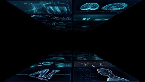 Digital Network TechnologYAI artificial intelligence data YA2 2x2 blue Stock Footage 128033239