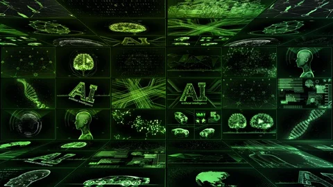 Digital Network TechnologYAI artificial intelligence data YE1 3x3 green Stock Footage 128101323