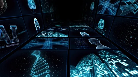 Digital Network TechnologYAI artificial intelligence data Y-TC1 2x2 blue Stock Footage 128106141