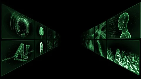 Digital Network TechnologYAI artificial intelligence data TA1 2x2 green Stock Footage 128107896