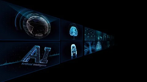 Digital Network TechnologYAI artificial intelligence data TB1 2x2 blue Stock Footage 128109674