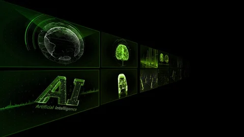 Digital Network TechnologYAI artificial intelligence data TB1 2x2 green Stock Footage 128109705