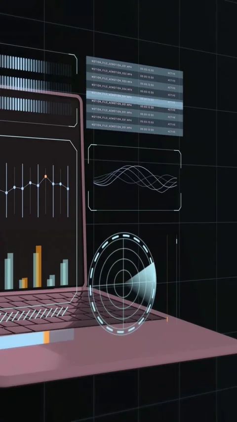 Digital network visualization on a laptop. Abstract data analysis Video stock 339638121
