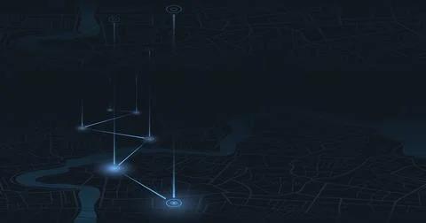 Digital network visualization showing a zig-zagging route Stock Illustration