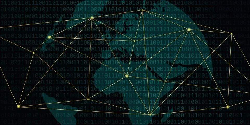 Digital network world with binary code background Stock Illustration