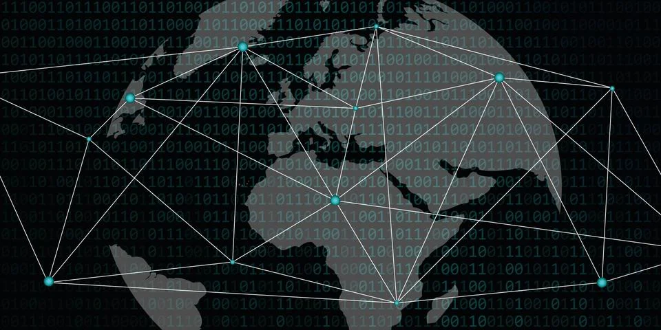 Digital network world with binary code background Stock Illustration