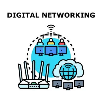 Digital networking concept with wireless internet connection Ilustración de archivo