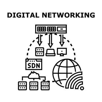Digital networking system connecting devices globally Stock Illustration
