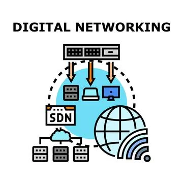Digital networking system connecting devices globally Stock Illustration