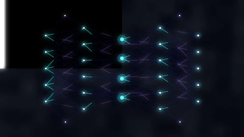 Digital neural network data transmission loop animation and technology Stock Footage 347245603