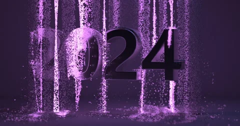 Digital New Year: 2024 Numerical Fireworks Descend Stock Footage 277721598