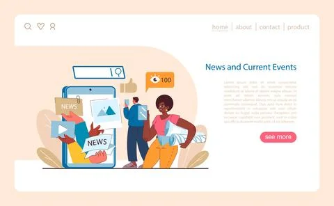 Digital News Consumption concept. Users interact with current events through Stockillustratie