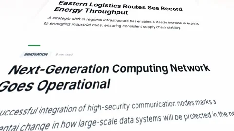 Digital news feed interface scrolling through articles. Stock Footage 333239234