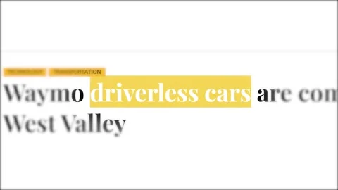 Digital news headlines about autonomous vehicles and driverless car technology Stock Footage 335162729