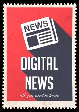 Digital News on Red in Flat Design. Stock Illustration