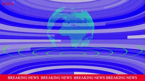 Digital news studio backdrop, with rotating globe, and blue curved, lines, .. Stock Illustration