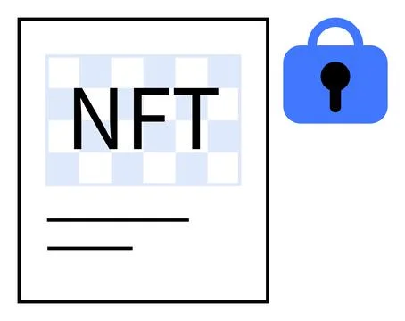 Digital NFT Document with Security Lock Icon Representing Secure Digital As.. Illustrazione stock