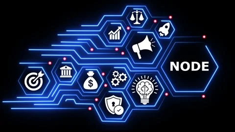 Digital node network connecting business finance and technology icons. 動画素材 336225900