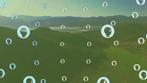 Digital node overlay reacting to start pulse, avatars growing, linking, mapping Stock Footage 333078591