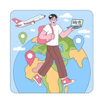 Digital nomad adventures. Flat vector illustration. イラスト素材