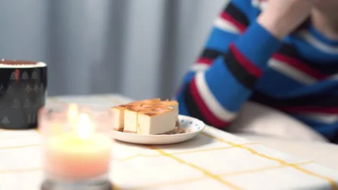 Digital nomad concept asian freelancer woman during relax and eat cake Stock Footage 256202155