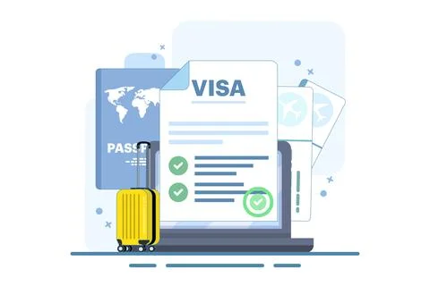 Digital nomad concept online visa approved Stock Illustration